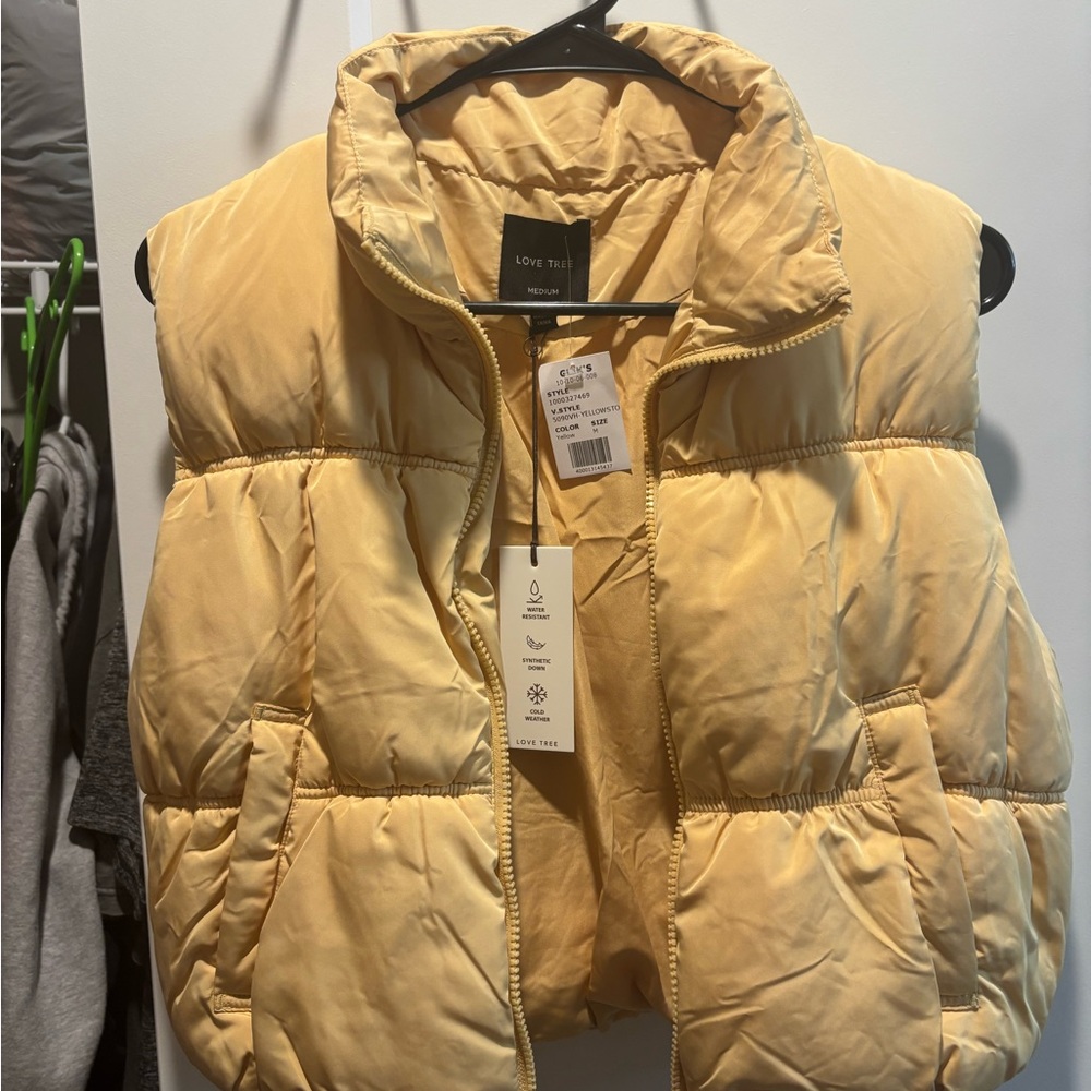 Love Tree Light Yellow Quilted Puffer Vest